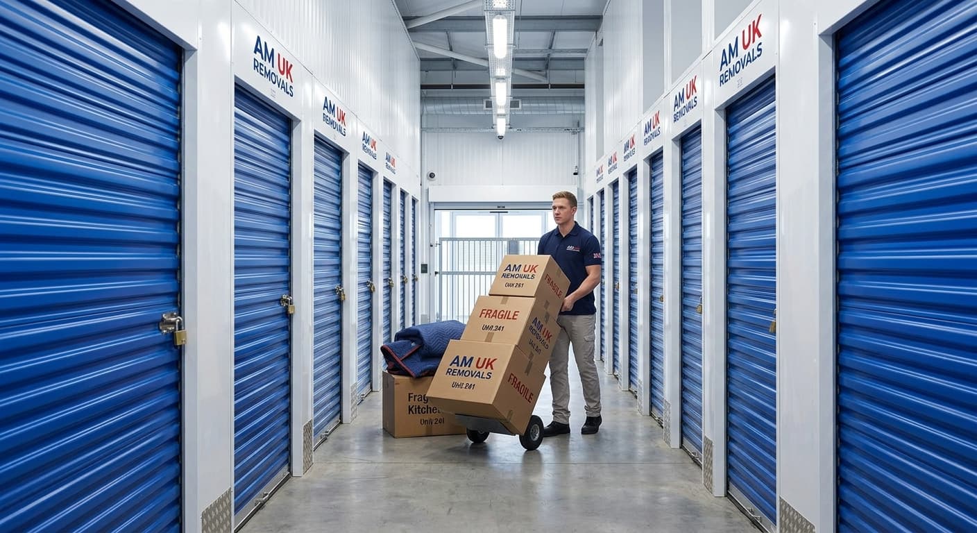 Organized wooden crates and storage units inside a secure facility